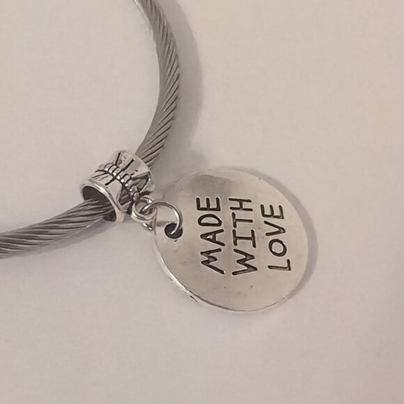 Silver Made With Love Dangle Charm for Pandora Style Bracelet - Picture 3 of 4